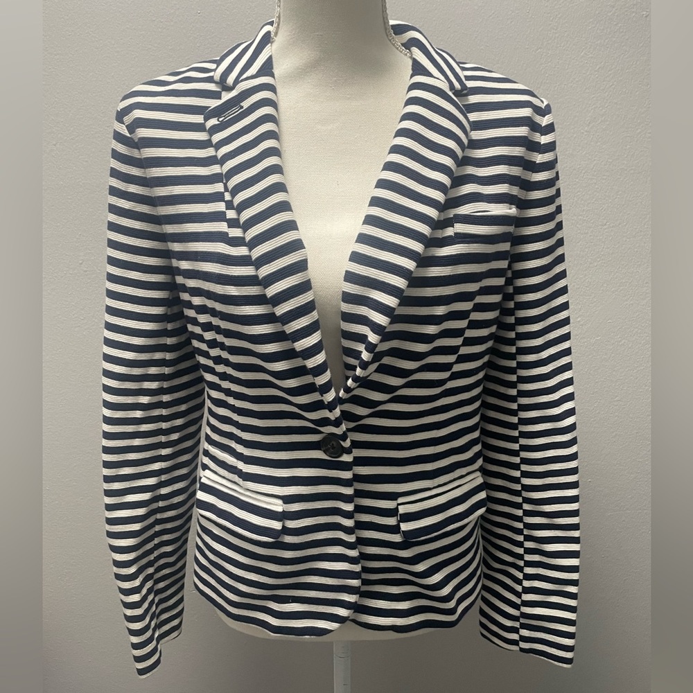 Blue and White Stripped Fitted Woman’s Blazer
